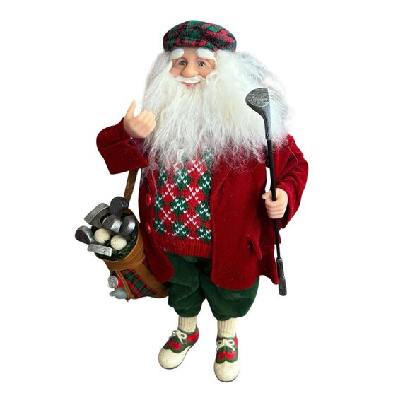 Big 17.25" Joyous Golf Golfer Santa Figure Bringing Holiday Cheer - Picture 1 of 8